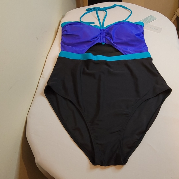 NWT Coastal Blue Women’s Swimsuit Halter Neck Cutout-Front, size L 12-14 - Picture 4 of 7